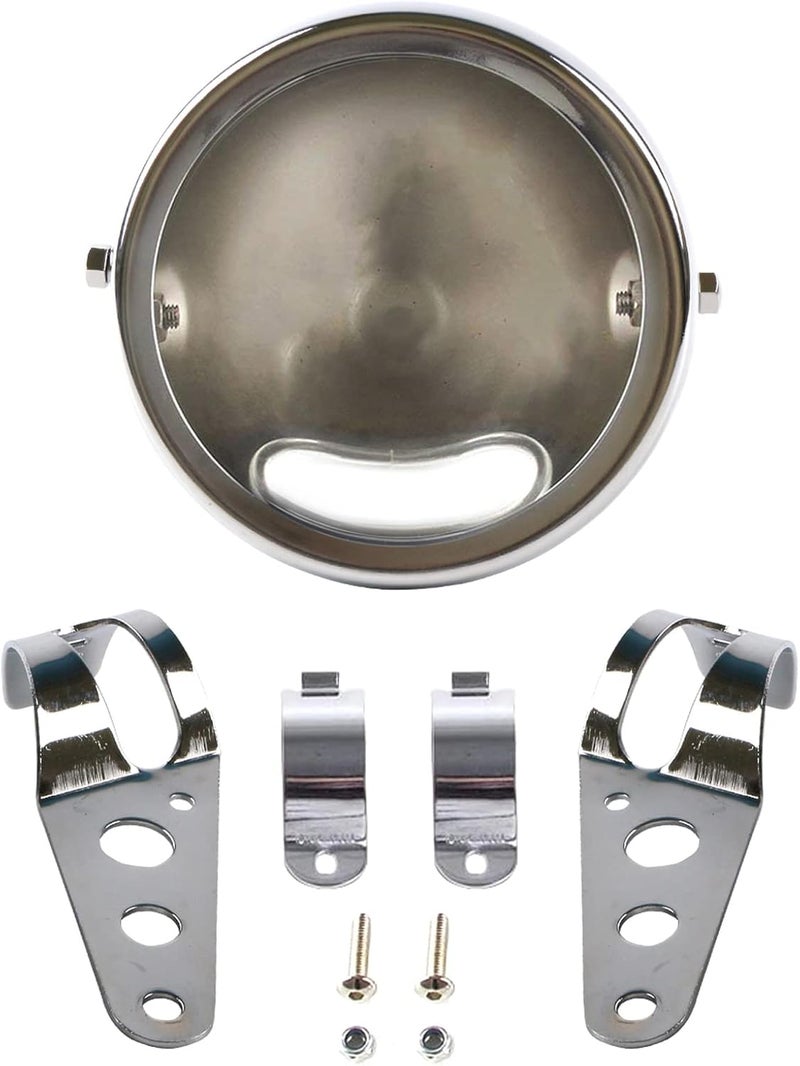 ZZJAUBI Chrome Motorcycle Headlight Housing 5.75 5 3/4inch Headlight Bucket compatible with Shadow Cafe Racer Bobber Cruiser - Image 4